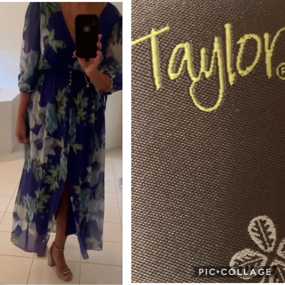 MIDI dress, blue, white, green floral print.
